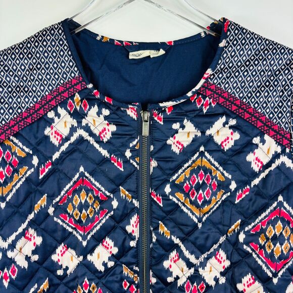 Y2K Roxy quilted jacket S Ikat mixed print boho blue pink full zip Patchwork - Picture 2 of 14